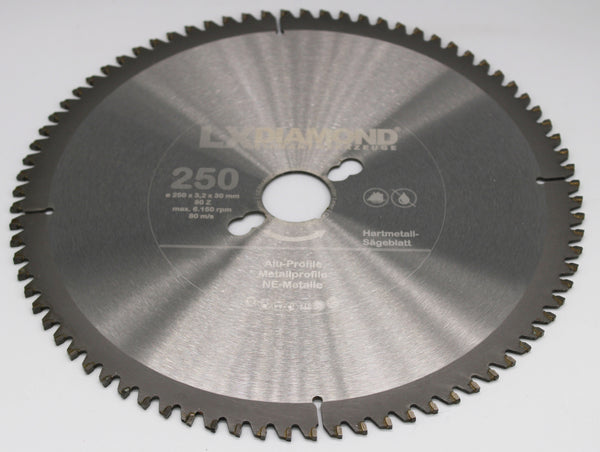 LXDIAMOND Hartmetall Sägeblatt 215 - 250mm x 30,0mm - Kreissägeblatt für Alu Metall-Profile NE-Metall