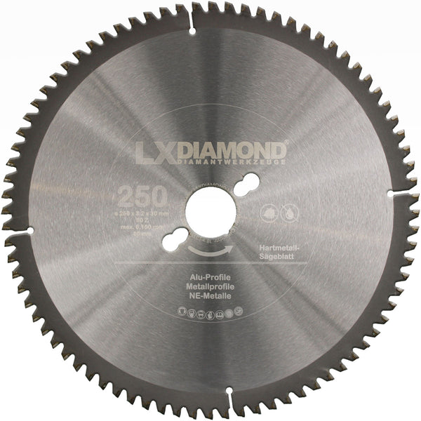 LXDIAMOND Hartmetall Sägeblatt 215 - 250mm x 30,0mm - Kreissägeblatt für Alu Metall-Profile NE-Metall