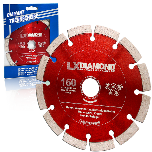 LXDIAMOND Diamant-Trennscheibe 125mm - 250mm - für Schneidetische, Brückensägen, Winkelschleifer, Mauernutfräsen - Diamantscheibe zum Trennen von Stein, Beton, Ziegel, Mauerwerk - Steinscheibe in Profi Qualität