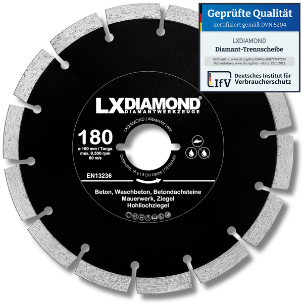 LXDIAMOND Diamant-Trennscheibe 180mm für Beton Mauerwerk Ziegel Stein Diamantscheibe passend für Lamello Tanga DX200 Montagefräse, Fensterfräse
