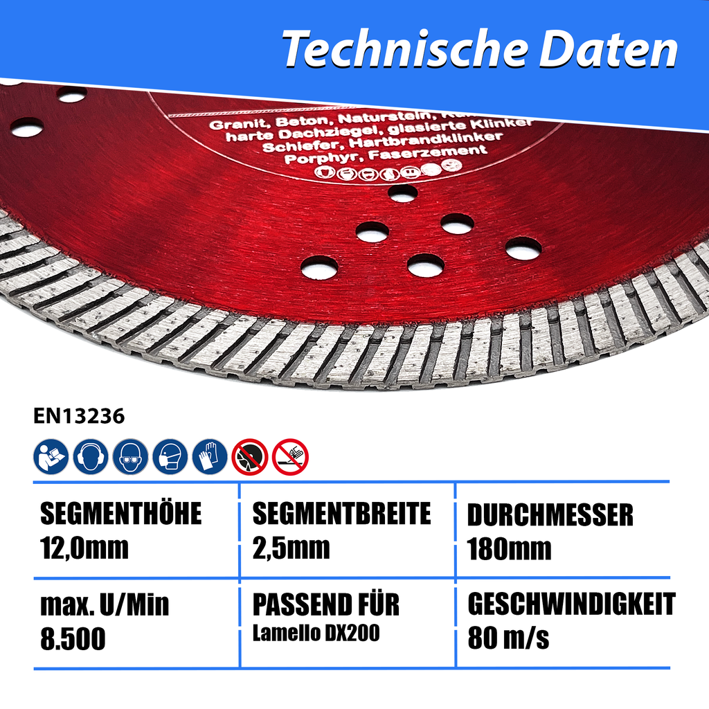 DT-DIATOOL Diamant Trennscheibe 180 Mm – Turbo-Mesh, Für Porzellan, Fliesen, Marmor & Granit, 22,23 DT-DIATOOL Diamant Trennscheibe 180 Mm – Turbo-Mesh, Für Porzellan, Fliesen, Marmor & Granit, 22,23