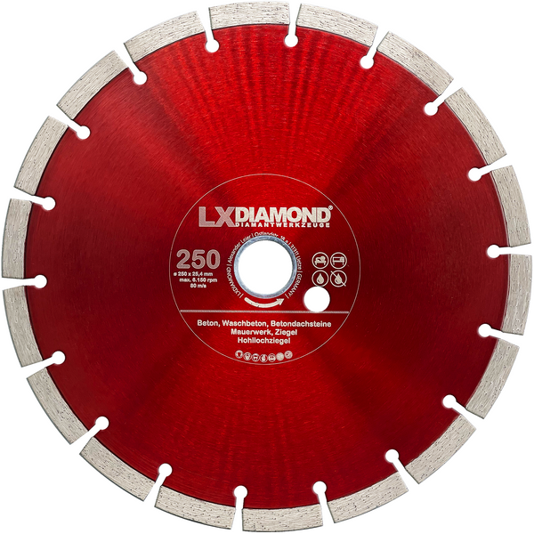 LXDIAMOND Diamant-Trennscheibe 125mm - 250mm - für Schneidetische, Brückensägen, Winkelschleifer, Mauernutfräsen - Diamantscheibe zum Trennen von Stein, Beton, Ziegel, Mauerwerk - Steinscheibe in Profi Qualität