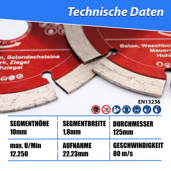 LXDIAMOND Diamant-Trennscheibe 125mm - 250mm - für Schneidetische, Brückensägen, Winkelschleifer, Mauernutfräsen - Diamantscheibe zum Trennen von Stein, Beton, Ziegel, Mauerwerk - Steinscheibe in Profi Qualität