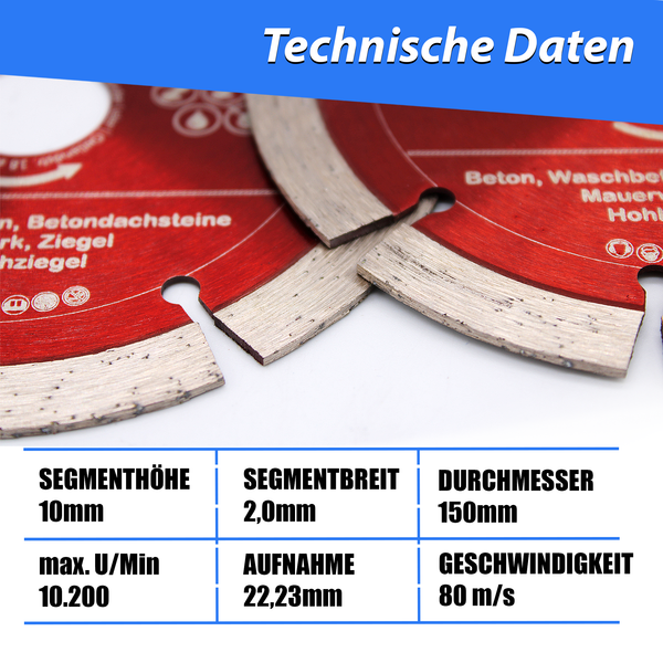 LXDIAMOND Diamant-Trennscheibe 125mm - 250mm - für Schneidetische, Brückensägen, Winkelschleifer, Mauernutfräsen - Diamantscheibe zum Trennen von Stein, Beton, Ziegel, Mauerwerk - Steinscheibe in Profi Qualität