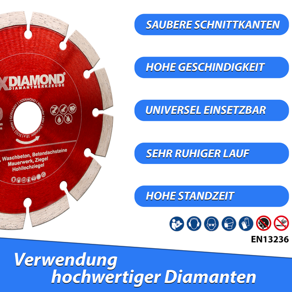 LXDIAMOND Diamant-Trennscheibe 125mm - 250mm - für Schneidetische, Brückensägen, Winkelschleifer, Mauernutfräsen - Diamantscheibe zum Trennen von Stein, Beton, Ziegel, Mauerwerk - Steinscheibe in Profi Qualität