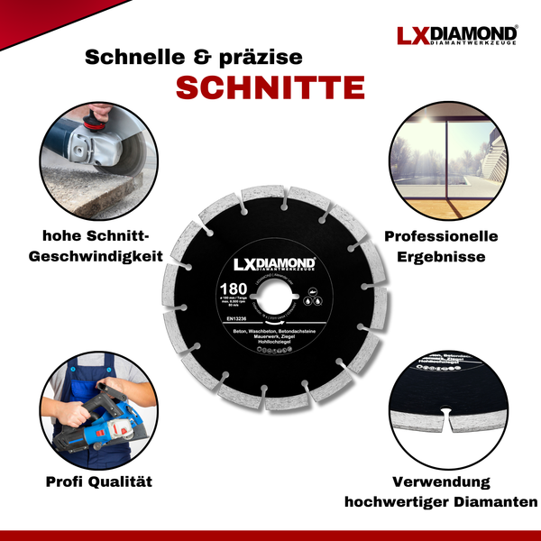 LXDIAMOND Diamant-Trennscheibe 180mm für Beton Mauerwerk Ziegel Stein Diamantscheibe passend für Lamello Tanga DX200 Montagefräse, Fensterfräse