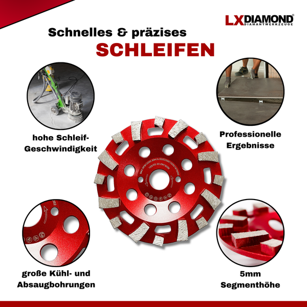 LXDIAMOND Diamant-Schleiftopf 125mm für Beton, Estrich, Fliesenkleber - Topfschleifer in 125 mm