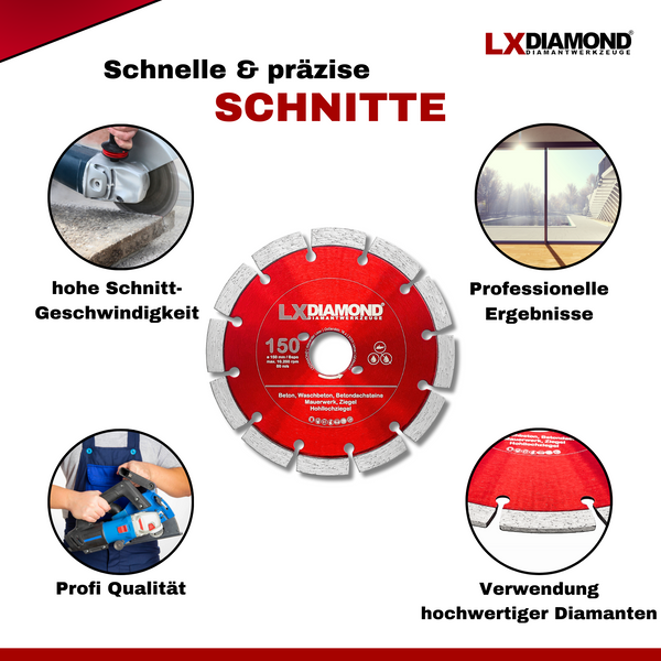 LXDIAMOND Diamant-Trennscheibe 150mm Profi Diamantscheibe passend für Bepo FFS 150 151 Montagefräse Fensterfräse