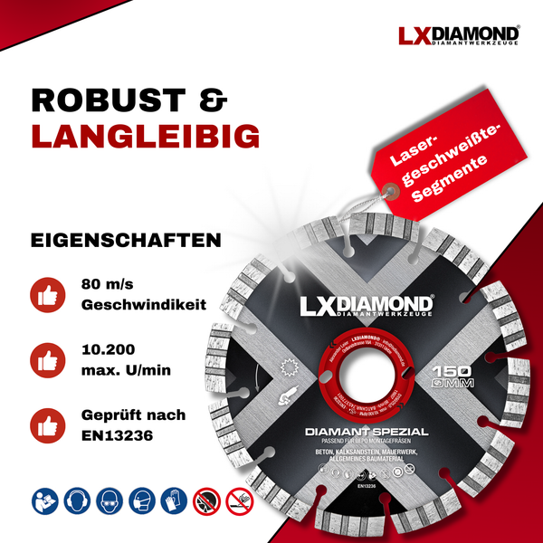 LXDIAMOND Diamant-Trennscheibe 150mm Diamantscheibe passend für Bepo FFS 150 151 Fensterfugenschneider Montagefräse Fensterfräse