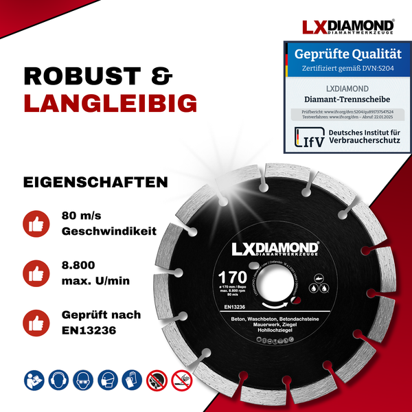 LXDIAMOND Diamant-Trennscheibe 170mm Profi Diamantscheibe passend für Bepo FFS 171SE Fensterfugenschneider Montagefräse Fensterfräse
