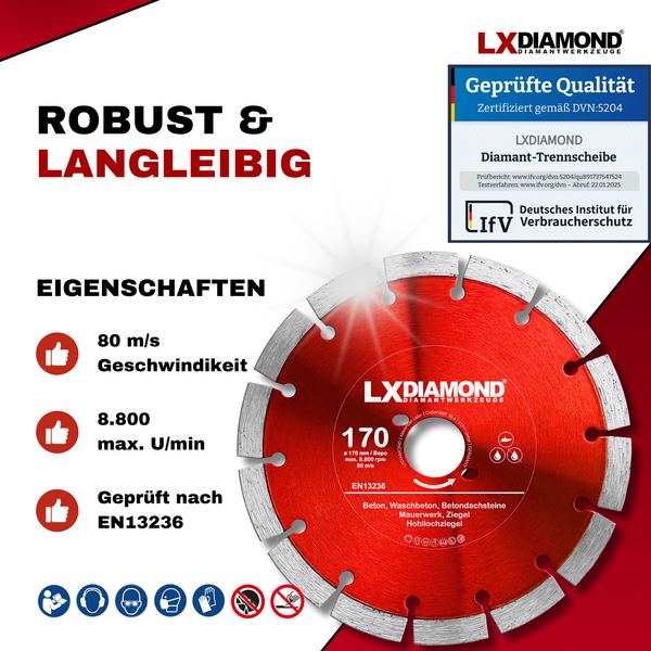 LXDIAMOND Diamant-Trennscheibe 170mm Profi Diamantscheibe passend für Bepo FFS 171SE Fensterfugenschneider Montagefräse Fensterfräse