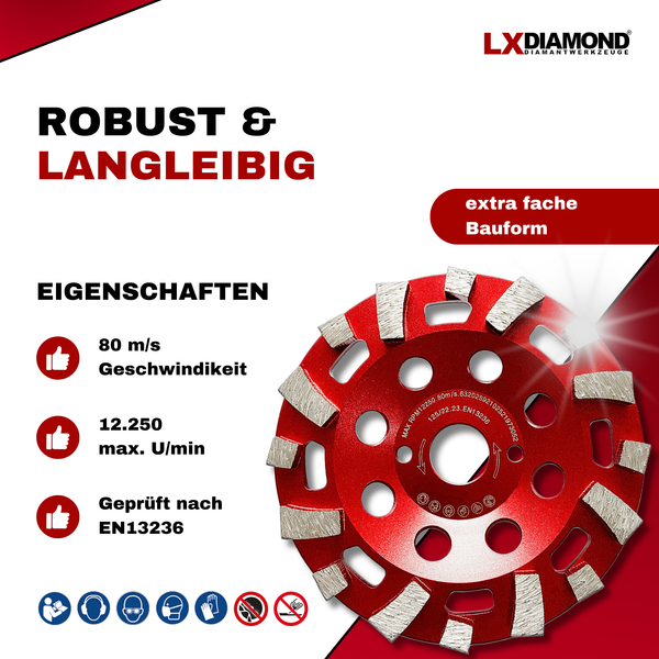 LXDIAMOND Diamant-Schleiftopf 125mm für Beton, Estrich, Fliesenkleber - Topfschleifer in 125 mm