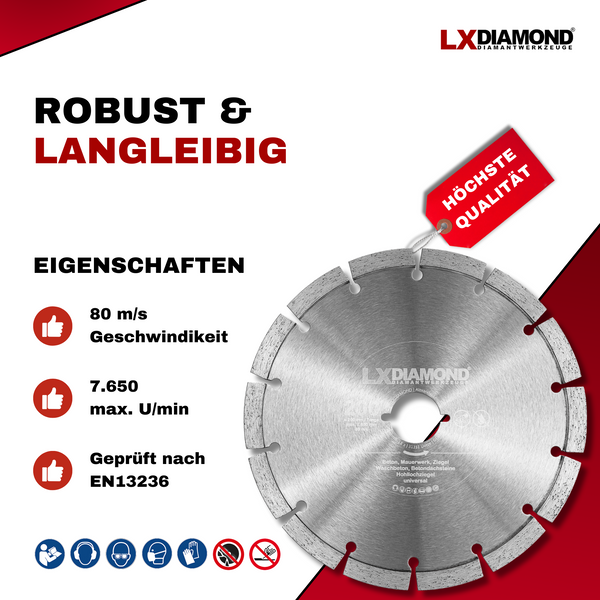 LXDIAMOND Diamant-Trennscheibe 200mm - Diamantscheibe für Beton Mauerwerk Ziegel Stein - kompatibel mit Lamello Tanga DX200 Fensterfräse Montagefräse