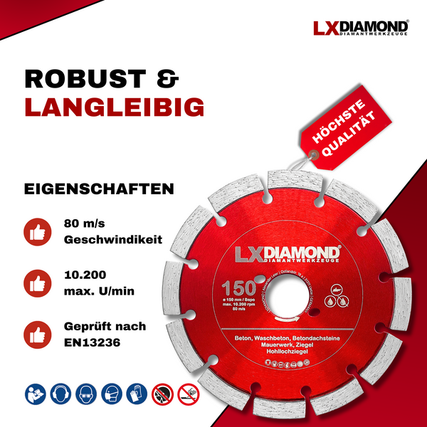 LXDIAMOND Diamant-Trennscheibe 150mm Profi Diamantscheibe passend für Bepo FFS 150 151 Montagefräse Fensterfräse