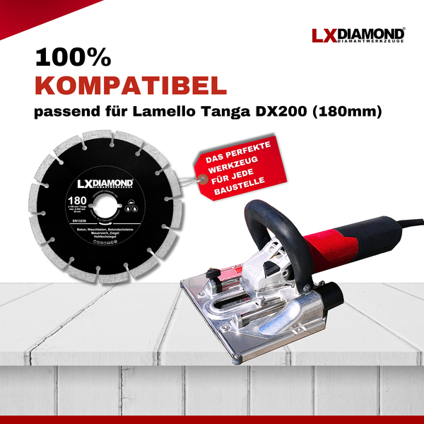 LXDIAMOND Diamant-Trennscheibe 180mm für Beton Mauerwerk Ziegel Stein Diamantscheibe passend für Lamello Tanga DX200 Montagefräse, Fensterfräse