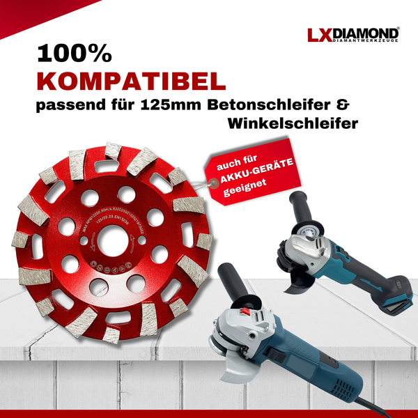 LXDIAMOND Diamant-Schleiftopf 125mm für Beton, Estrich, Fliesenkleber - Topfschleifer in 125 mm