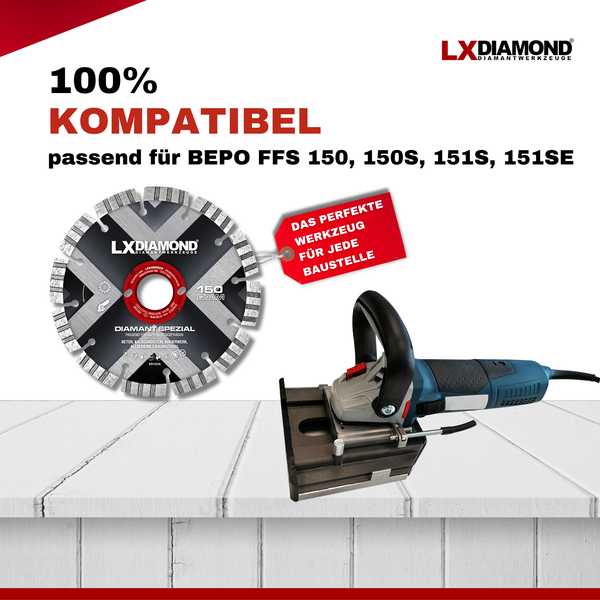 LXDIAMOND Diamant-Trennscheibe 150mm Diamantscheibe passend für Bepo FFS 150 151 Fensterfugenschneider Montagefräse Fensterfräse