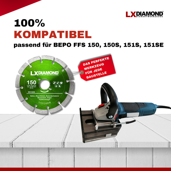 LXDIAMOND Diamant-Trennscheibe 150mm Profi Diamantscheibe passend für Bepo FFS 150 151 Fensterfugenschneider Montagefräse Fensterfräse