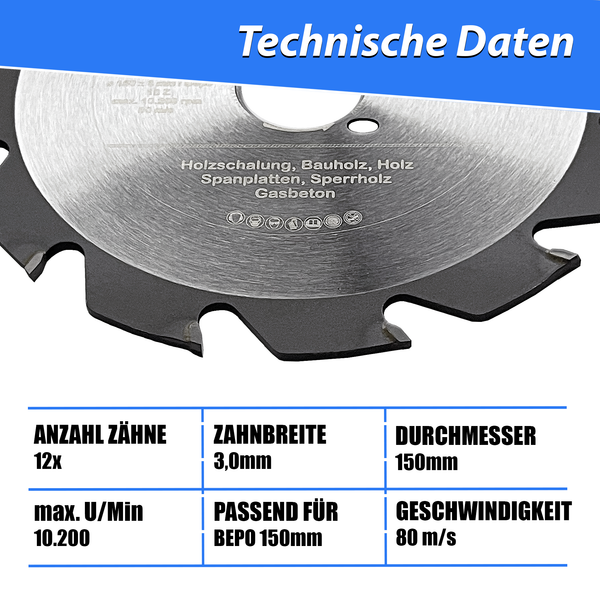 LXDIAMOND Hartmetall-Sägeblatt 150mm für Holz, Holz-Fenster passend für Bepo FFS 150 151 Montagefräse