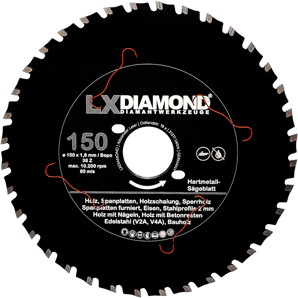 LXDIAMOND Hartmetall-Sägeblatt 150mm für Holz, Metall, Eisen, Stahl passend für Bepo FFS 150 151 Montagefräse