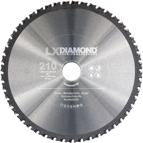LXDIAMOND Hartmetall Sägeblatt 210mm x 30,0mm Premium für Eisen Edelstahl Stahlprofile passend für Metall Kappsägen Handkreissägen Tischsägen