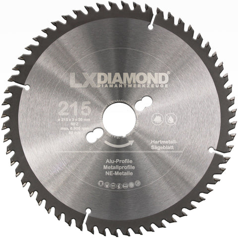 LXDIAMOND Hartmetall Sägeblatt 215 - 250mm x 30,0mm - Kreissägeblatt für Alu Metall-Profile NE-Metall