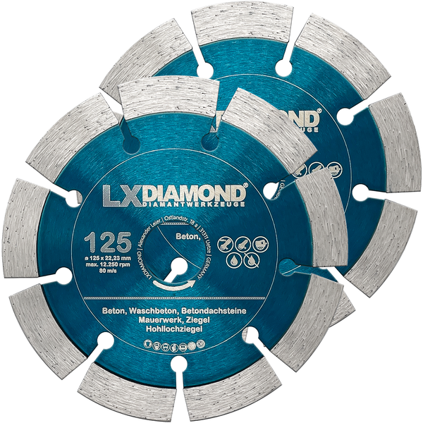 LXDIAMOND Diamant-Trennscheibe 125mm x 22,23mm - Diamantscheibe für Stein Beton Mauwerk passend für Winkelschleifer Mauernutfräse Schlitzfräsen - 125 mm in Profi Qualität