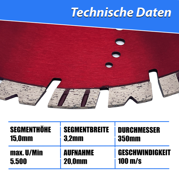 LXDIAMOND PREMIUM Diamant-Trennscheibe 350mm Beton Naturstein hochwertige Diamantscheibe für den Galabauer