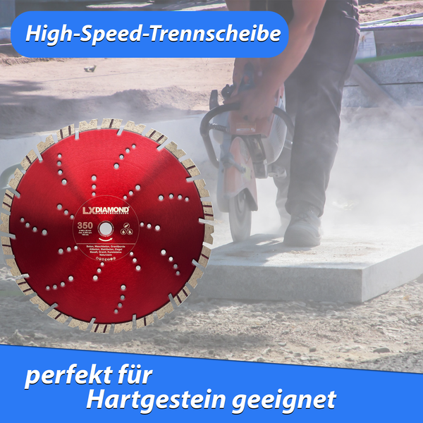 LXDIAMOND PREMIUM Diamant-Trennscheibe 350mm Beton Naturstein hochwertige Diamantscheibe für den Galabauer