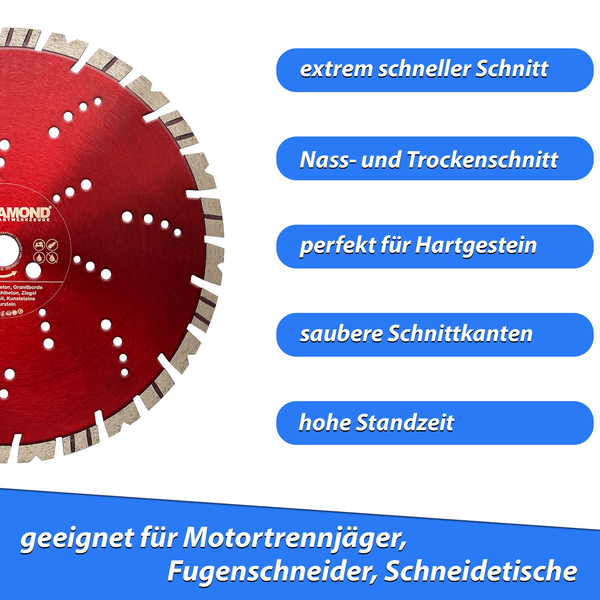 LXDIAMOND PREMIUM Diamant-Trennscheibe 350mm Beton Naturstein hochwertige Diamantscheibe für den Galabauer