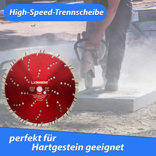 LXDIAMOND PREMIUM Diamant-Trennscheibe 350mm Beton Naturstein hochwertige Diamantscheibe für den Galabauer