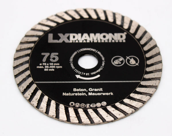 LXDIAMOND Diamant-Trennscheibe 75mm x 10mm für Beton Granit Naturstein Mauerwerk passend für 76mm Akku Winkelschleifer