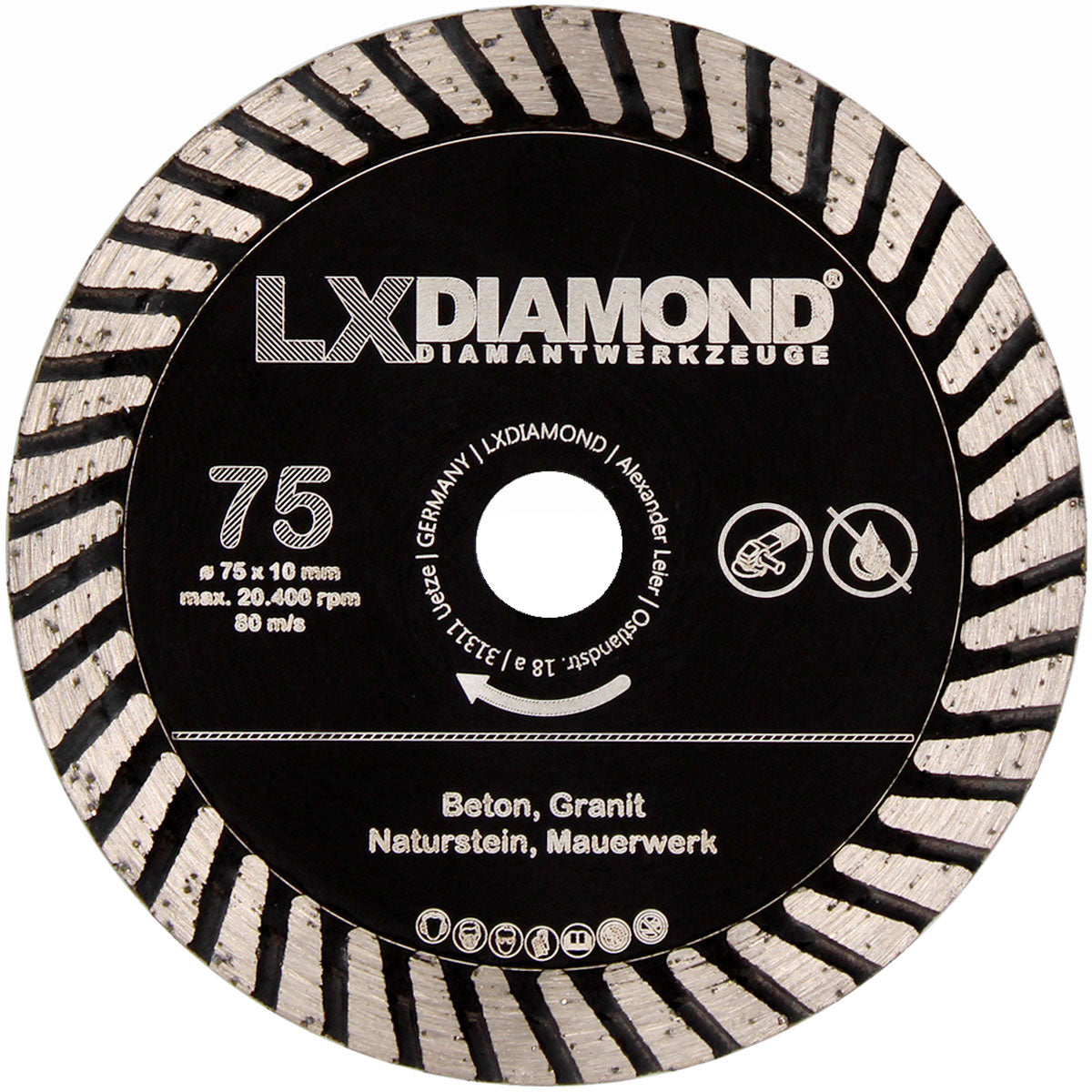 LXDIAMOND Diamant-Trennscheibe 75mm x 10mm für Beton Granit Naturstein Mauerwerk passend für 76mm Akku Winkelschleifer