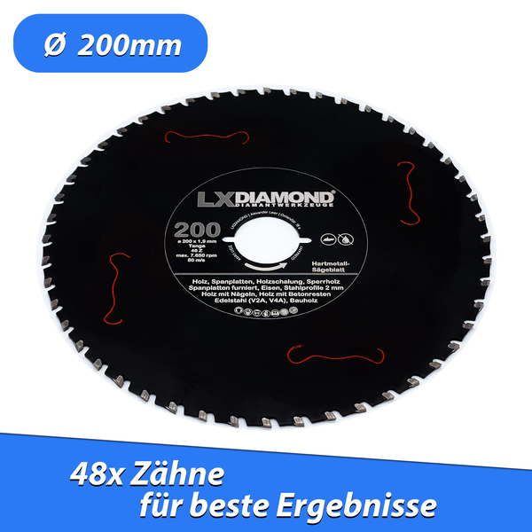 LXDIAMOND Hartmetall-Sägeblatt 200mm für Holz, Eisen, Metall, Stahl passend für Lamello Tanga DX200 Montagefräse