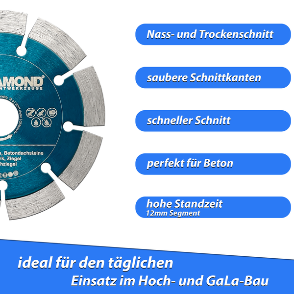 LXDIAMOND Diamant-Trennscheibe 125mm x 22,23mm - Diamantscheibe für Stein Beton Mauwerk passend für Winkelschleifer Mauernutfräse Schlitzfräsen - 125 mm in Profi Qualität