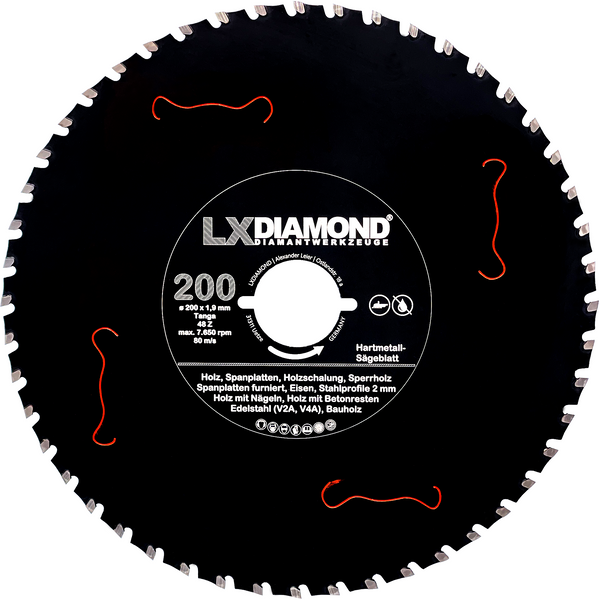 LXDIAMOND Hartmetall-Sägeblatt 200mm für Holz, Eisen, Metall, Stahl passend für Lamello Tanga DX200 Montagefräse